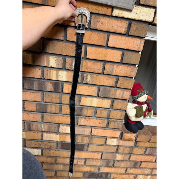 Vintage Cara Couture New York Western Black Calf Hair Belt w/ Rhinestones - Picture 4 of 5